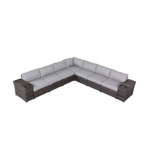 English Elm Outdoor 9-Piece Rattan Sectional Sofa Set With Plush Cushions - Stylish, Weather-Resistant Comfort B120S00271-GIGA