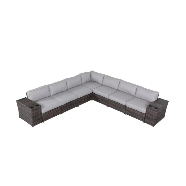 English Elm Outdoor 9-Piece Rattan Sectional Sofa Set With Plush Cushions - Stylish, Weather-Resistant Comfort B120S00271-GIGA