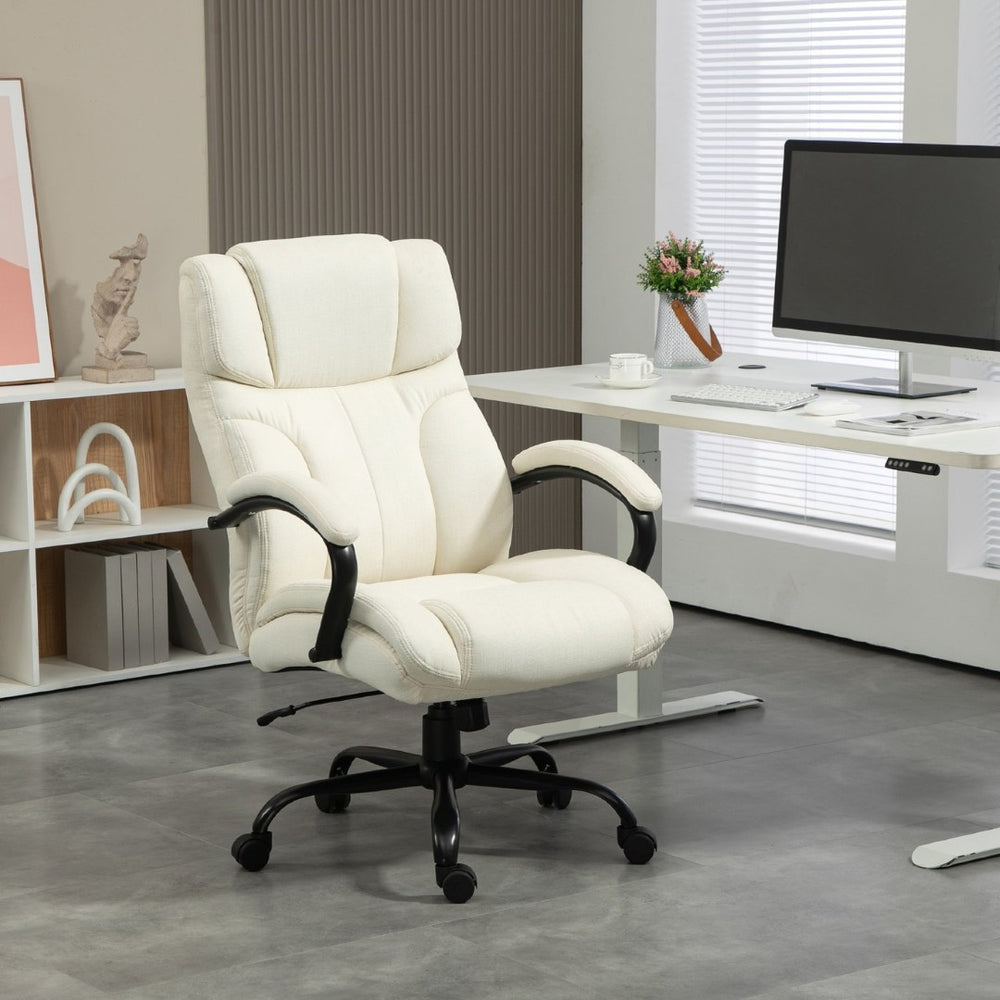 English Elm Vinsetto Big And Tall Office Chair - Ergonomic Executive Seat, Adjustable Height, Cream Linen Finish W2225P217954-GIGA