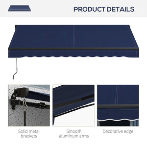 English Elm Outsunny 10' X 8' Retractable Patio Awning – Uv-Resistant Sunshade With Manual Crank, Blue & Durable Frame W2225P174151-GIGA