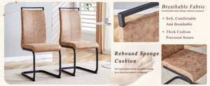 English Elm Table and Chair Set Seats 10 with Marble Mdf Top Brown Fabric Dining Chairs W1151S04402
