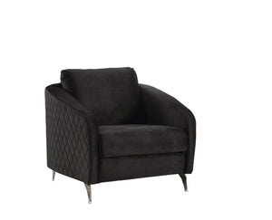 English Elm Livia Velvet Accent Armchair Tufted Diamond Stitching Chrome Legs Glam Seating Black B2749P413385
