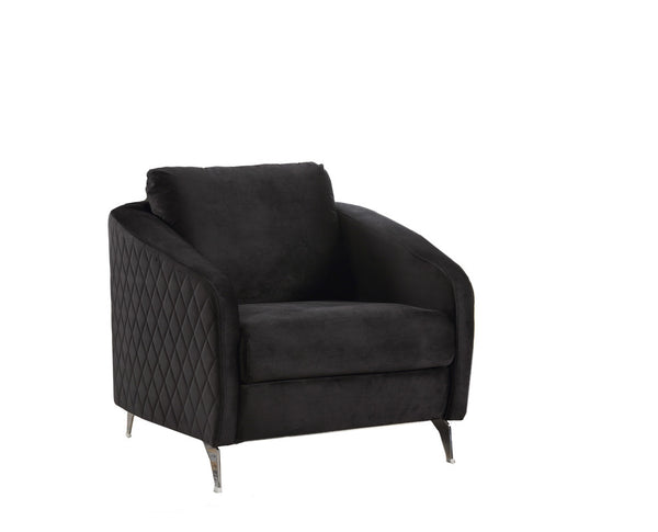 English Elm Livia Velvet Accent Armchair Tufted Diamond Stitching Chrome Legs Glam Seating Black B2749P413385