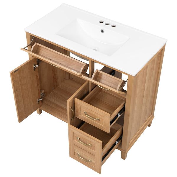 English Elm [video] 36 Inch Freestanding Bathroom Vanity with Ceramic Sink and Soft Close Storage N759P395344N
