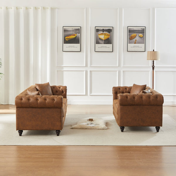 English Elm Fx Modular Six Seat Chenille Sectional Sofa with Gold Legs and Tufted Detail Brown W1926S00111
