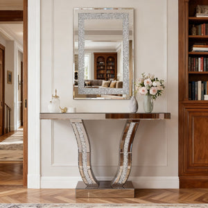 English Elm Large Frameless Beveled Mirror Rectangular Wall Hung Accent for Any Room Decor W1445P370443