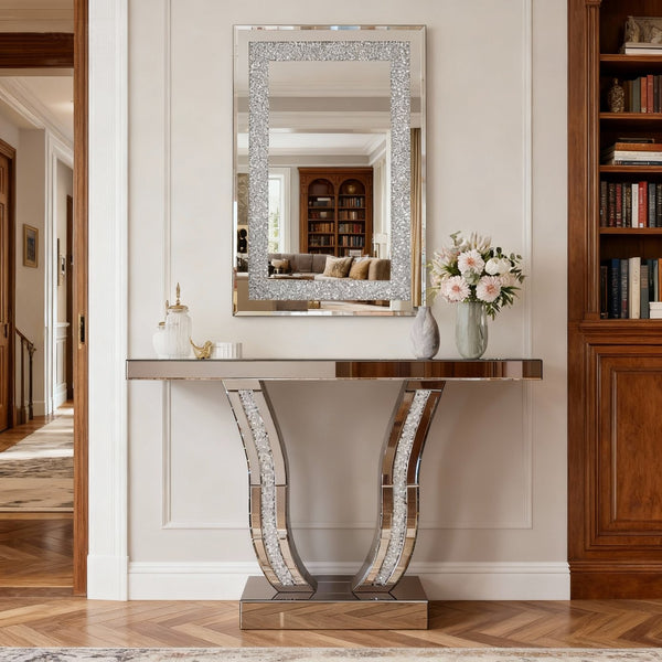 English Elm Large Frameless Beveled Mirror Rectangular Wall Hung Accent for Any Room Decor W1445P370443