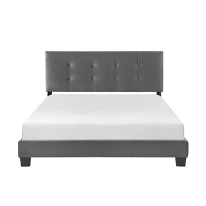 English Elm 1pc Queen Platform Bed Brown Velvet Upholstered with Button Tufted Adjustable Headboard, Low-Profile Solid Wood Frame 42" H Dark Gray 65.5 L x 26 W x 5 H B011P203579