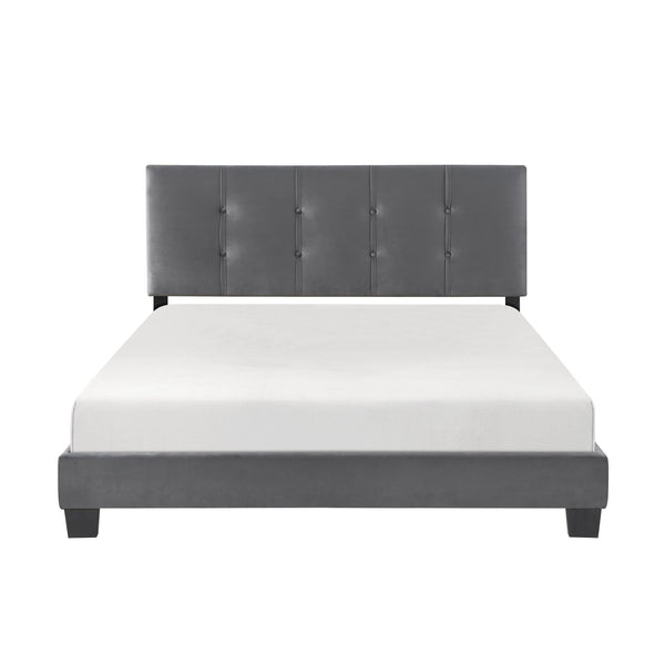 English Elm 1pc Queen Platform Bed Brown Velvet Upholstered with Button Tufted Adjustable Headboard, Low-Profile Solid Wood Frame 42" H Dark Gray 65.5 L x 26 W x 5 H B011P203579