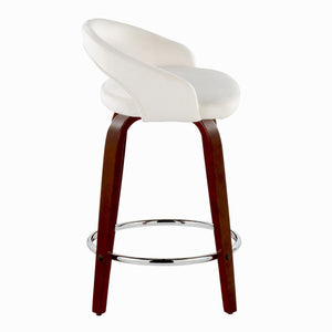 English Elm Fixed-height Swivel Counterstools Mahogany Wood Chrome Footrest Velvet Seat Set of 2 White B202S01762