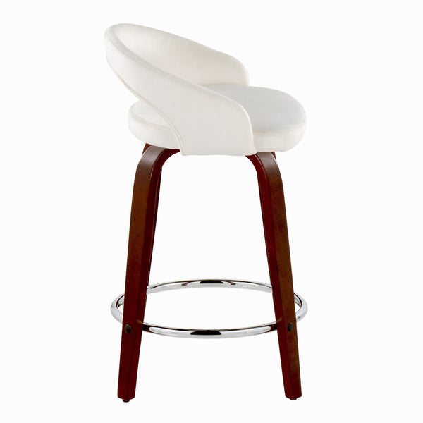 English Elm Fixed-height Swivel Counterstools Mahogany Wood Chrome Footrest Velvet Seat Set of 2 White B202S01762