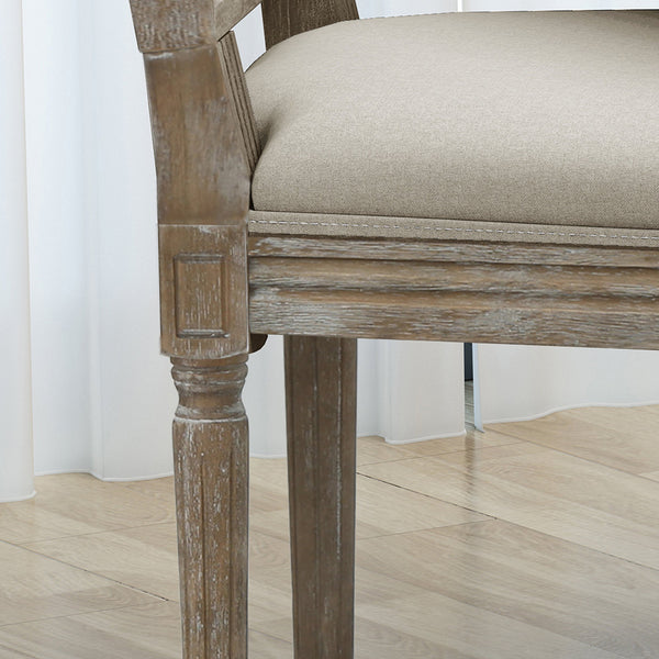 English Elm Christopher Knight Home® - DINNING CHAIR Wheat Fabric Upholstered Set of 2 — Weathered Rubberwood Legs, Classic Antique Look 61568.00WHT