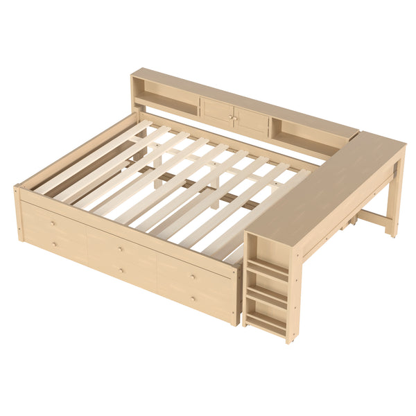 English Elm Twin Daybed Pine Frame with Trundle Desk Hutch Shelves and Storage for Kids Rooms Gold W1580S00463