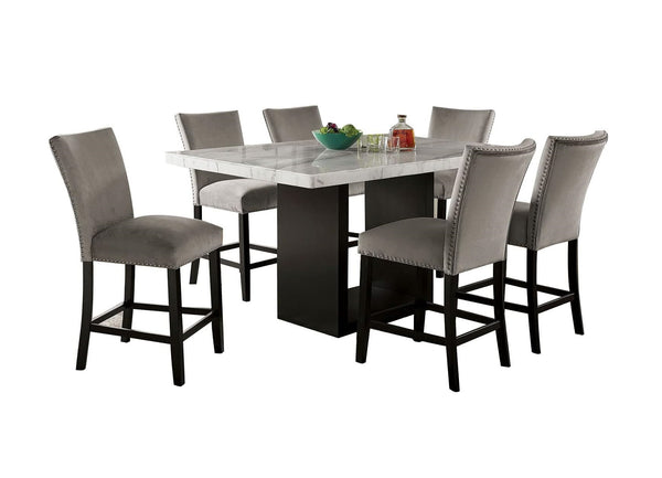 English Elm Attractive Genuine Marble Top Counter Height Dining Table Seats Six Solid Wood Base B2741S00762