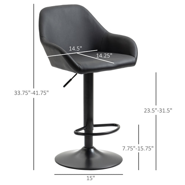 English Elm Homcom Modern Adjustable Bar Stools Set Of 2, Swivel Pu Leather With Footrest For Kitchen & Dining W2225P217149