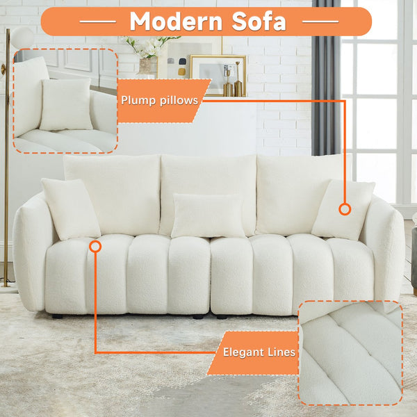 English Elm 3 Seater Paired Teddy Fleece Sofa Set Pine Frame Living Room Seating with Cushions Beige W1193S00191