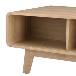 English Elm Coffee Table with Four Open Compartments Solid Wood Legs Mid Century Farmhouse Style Natural T3623P431252