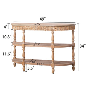 English Elm Handcrafted Oval Console Table Woven Corn Husk Trim Spindle Legs Three Tier Entryway W2729P298160