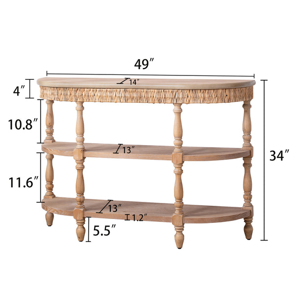 English Elm Handcrafted Oval Console Table Woven Corn Husk Trim Spindle Legs Three Tier Entryway W2729P298160