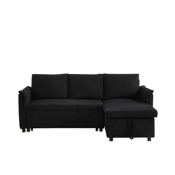 English Elm Loveseat Sectional Sleeper Sofa with Corduroy Tufted Upholstery Storage Chaise Reclining Black W2186S00011