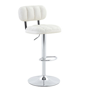 English Elm Set of 2 Adjustable Pu Leather Barstools with Chrome Base for Kitchen or Home Bar White+Silver W3875P378574