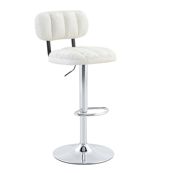 English Elm Set of 2 Adjustable Pu Leather Barstools with Chrome Base for Kitchen or Home Bar White+Silver W3875P378574