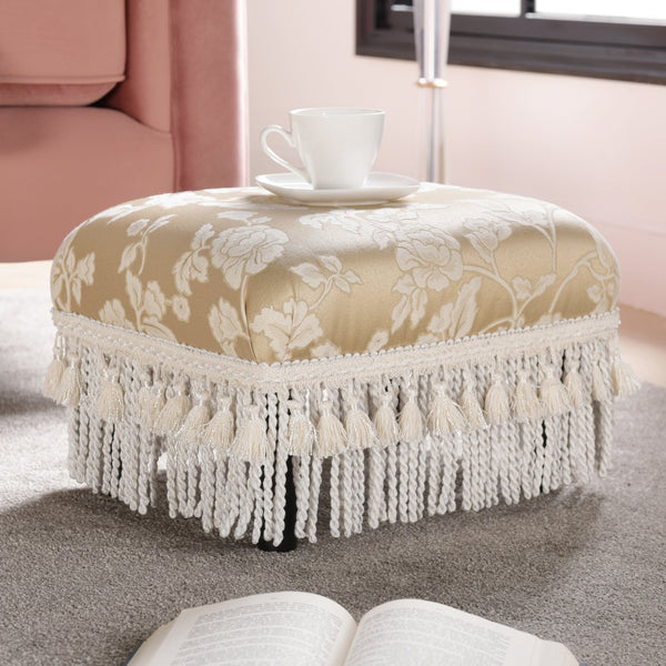 English Elm Jennifer Taylor Home - Fiona Elegant Footstool Ottoman - Handcrafted Champagne Beige Floral Jacquard For Versatile Use B2719P238152