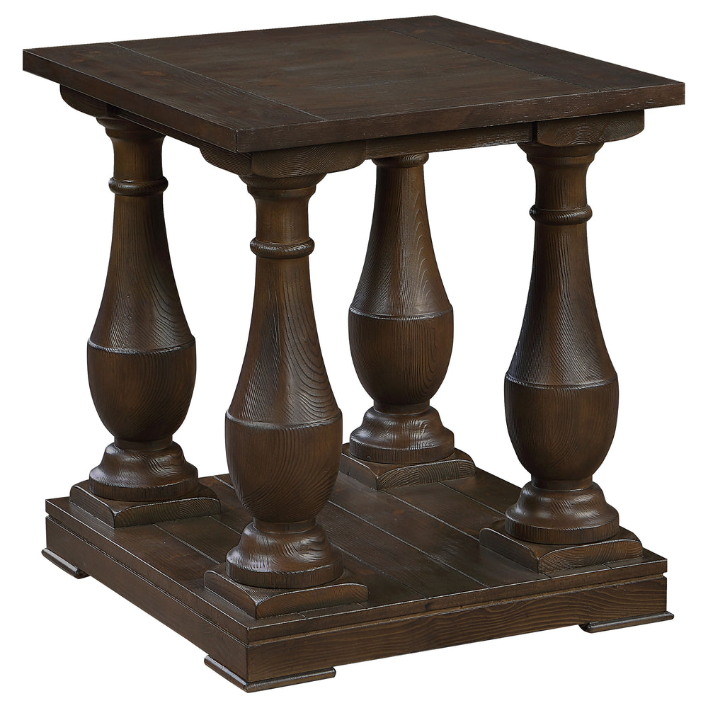 English Elm Byer Brown Pine Veneer End Table with Turned Legs and Lower Shelf for Living Room B062P451852