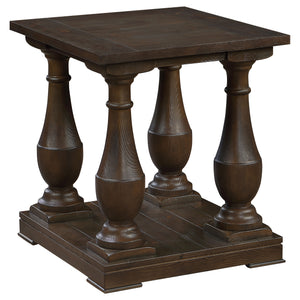 English Elm Byer Brown Pine Veneer End Table with Turned Legs and Lower Shelf for Living Room B062P451852