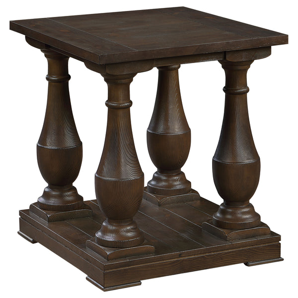 English Elm Byer Brown Pine Veneer End Table with Turned Legs and Lower Shelf for Living Room B062P451852