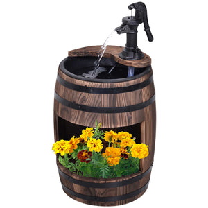 English Elm Outsunny Rustic Barrel Garden Fountain with Planter Fir Wood Steel Farmhouse Decor W2225P174537