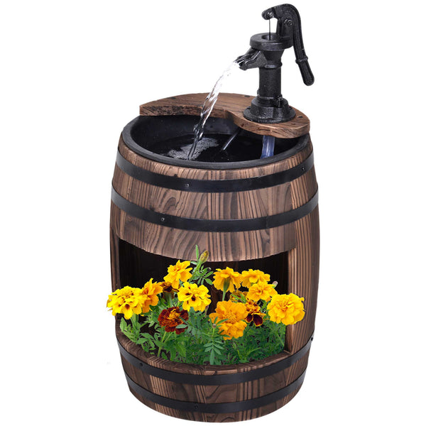 English Elm Outsunny Rustic Barrel Garden Fountain with Planter Fir Wood Steel Farmhouse Decor W2225P174537
