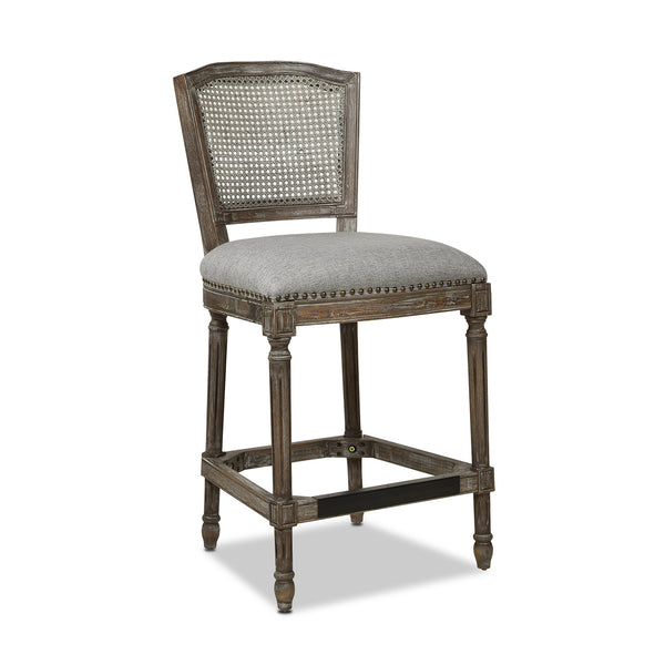 English Elm Jennifer Taylor Home - Triomphe Rattan Wicker High Back Armless Counter Stool — French Country Oak Frame, Upholstered Comfort Gray B2719P238384