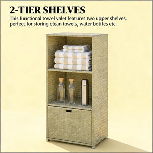 English Elm Outdoor Wicker Towel Rack Two Shelf Pe Rattan Poolside Storage for Patio or Bath Grayish T3971P486660