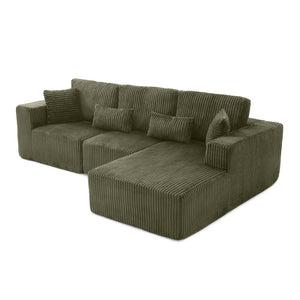 English Elm 109'' Modular Cloud Sectional with Deep Corduroy Cushions for Living Room Lounging W1117S00305