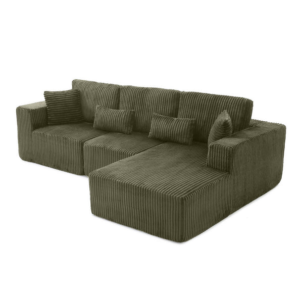 English Elm 109'' Modular Cloud Sectional with Deep Corduroy Cushions for Living Room Lounging W1117S00305