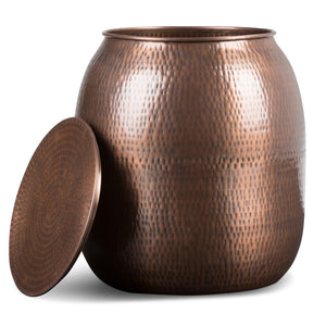 English Elm Griffen Handcrafted Metal Storage Accent Table with Removable Top, Hammered Antique Copper Finish, Multipurpose End Table Bronze B136P158971