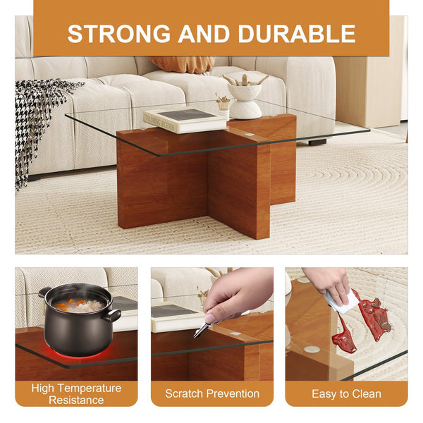 English Elm Only Square Tempered Glass Table Top Heat Resistant Clear Surface for Dining W1151P209992