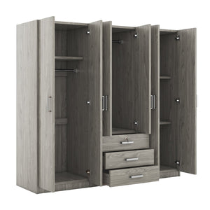 English Elm 6-doors Mdf Wardrobe with Large Drawers Streamlined Bedroom Storage Modern Design Gray N820000010E