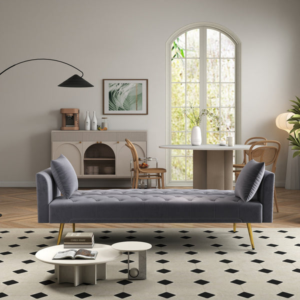 English Elm Modern Tufted Velvet Sleeper Sofa Retro Style Convertible Fold Flat for Compact Spaces Gray W2353P399461
