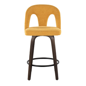 English Elm Fixed-height Swivel Counter Stools Mid-century Bentwood Walnut Frame Set of 2 B202S01787