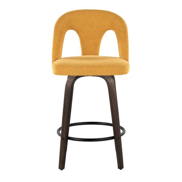 English Elm Fixed-height Swivel Counter Stools Mid-century Bentwood Walnut Frame Set of 2 B202S01787