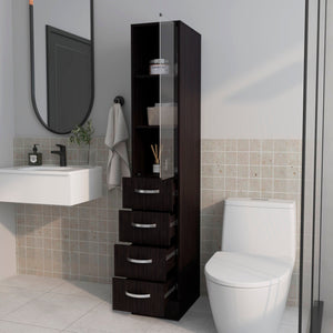 English Elm Wengue Tall Linen Cabinet with Four Drawers and Open Shelves for Bathroom Storage B062P461069
