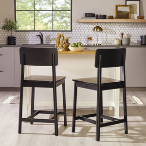 Minimalist Solid Wood Counter Stool - Set of 2 Black MASD7DBLVP Walker Edison