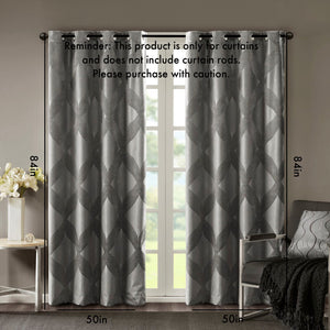 English Elm Ogee Knitted Jacquard Total Blackout Curtain Panel - Elegant Design With Noise Reduction & Insulation B03599795