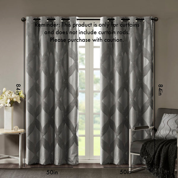 English Elm Ogee Knitted Jacquard Total Blackout Curtain Panel - Elegant Design With Noise Reduction & Insulation B03599795