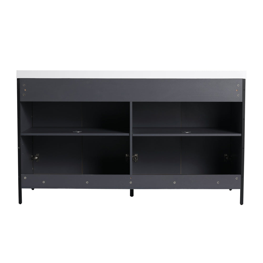 English Elm 60" Freestanding Bathroom Vanity with Soft-Close Hinges, Scratch & Water-Resistant Plywood, Spacious Storage W999P251009