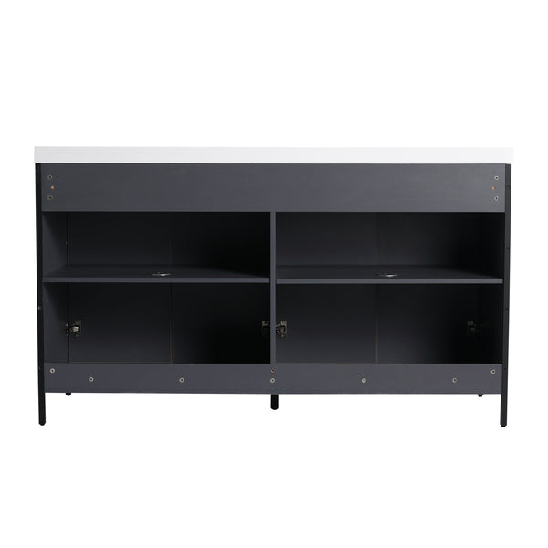 English Elm 60" Freestanding Bathroom Vanity with Soft-Close Hinges, Scratch & Water-Resistant Plywood, Spacious Storage W999P251009
