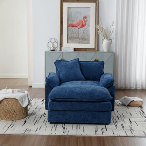 English Elm 44.5" Oversized Club Chair with Ottoman Chenille Upholstered Solid Wood Reading Seat Blue W3244S00006