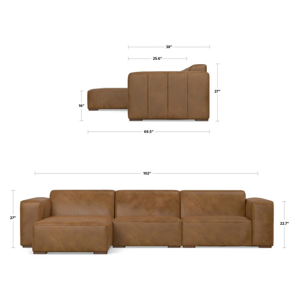 English Elm Rex 2-Seater Sectional Sofa With Left Chaise In Caramel Brown Leather – Comfort Meets Style! B136P199226-GIGA